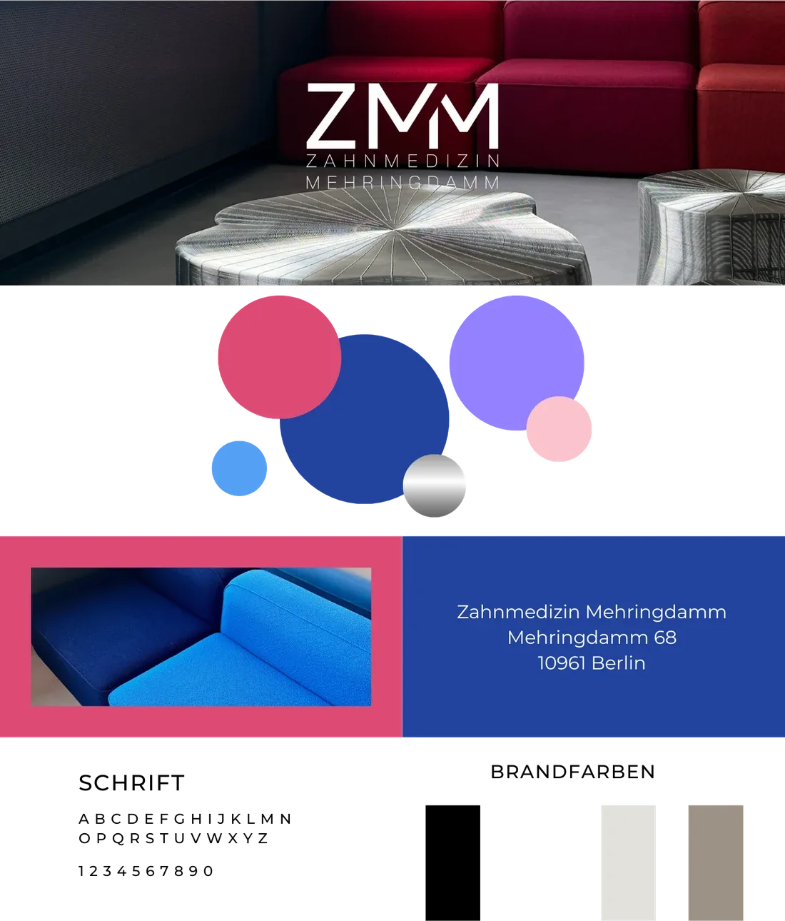 Das Brandingboard von ZMM: Logo, Farbwelt und Bildsprache