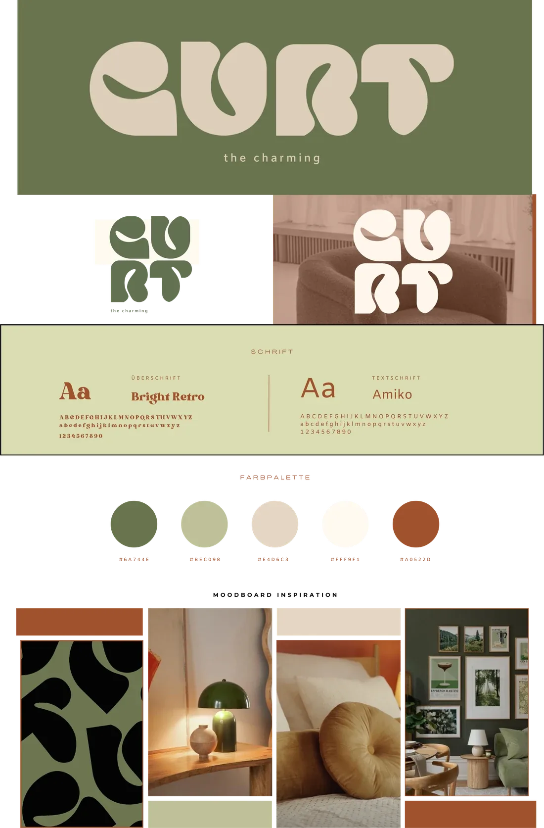 Das Brandingboard von Curt: Logo, Schriften, Farbpalette und Moodboard